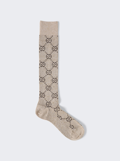 Shop Gucci Lamã© Gg Socks In Brown