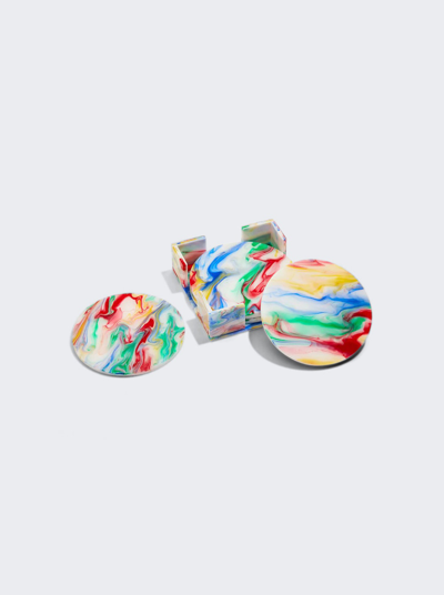 Shop Edie Parker Round Coasters In White Swirl