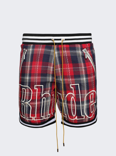 Shop Rhude Flannel Court Logo Shorts In Multicolor