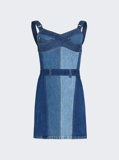 Shop Marine Serre Regenerated Stretch Denim Mini Dress In Medium Blue