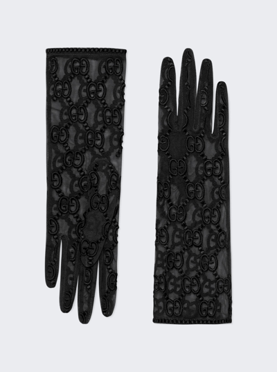 Shop Gucci Tulle Gg Gloves In Black