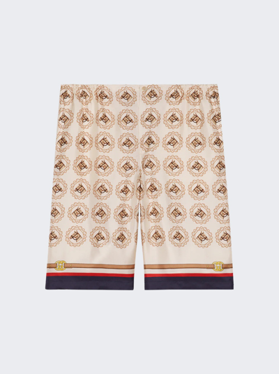 Shop Gucci Silk Twill Equestrian Print Shorts In Ivory And Gold