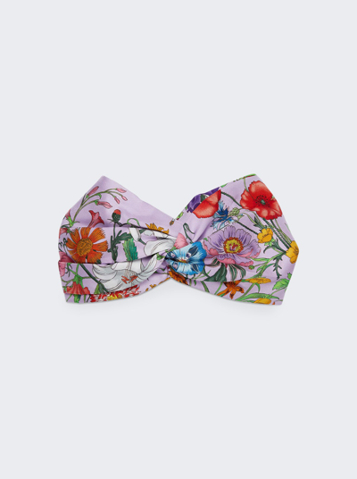 Shop Gucci Flora Print Silk Headband In Pink