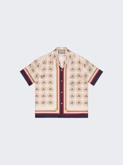 Shop Gucci Silk Twill Equestrian Print Shirt In Ivory And Gold