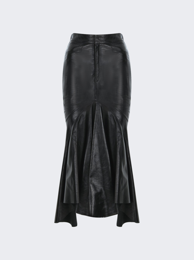 Shop Zeynep Arcay Leather Flare Midi Skirt In Black