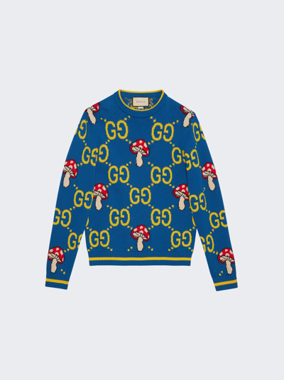 Shop Gucci Gg Cotton Wool Sweater In Blue