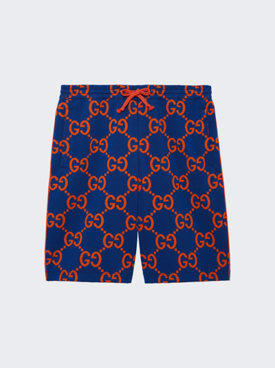 Shop Gucci Gg Cotton Jacquard Shorts In Blue And Orange