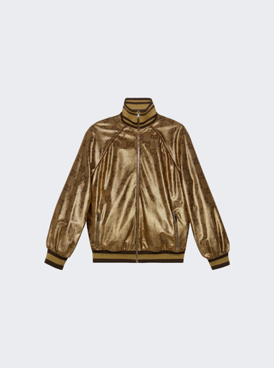 Shop Gucci Maxi Gg Sparking Jersey Zip Jacket In Camel Gold