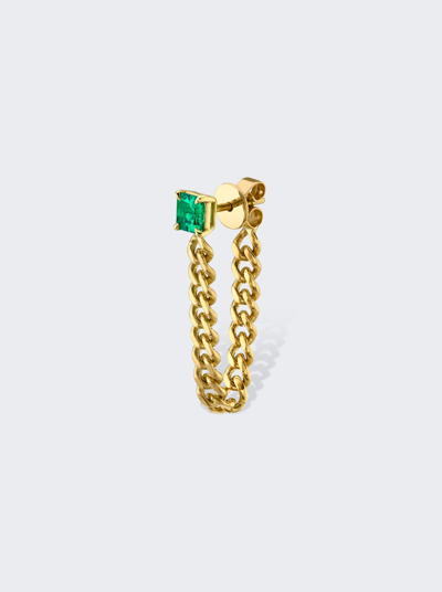 Shop Anita Ko Cuban Link Loop Earring With Emerald Stud In 18k Yellow Gold