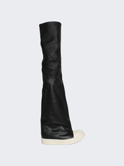 Shop Rick Owens Oblique Leather Boots In Black / Milk