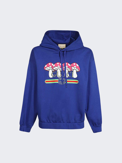 Shop Gucci Cotton Jersey Hooded Sweatshirt In Admiral Blue
