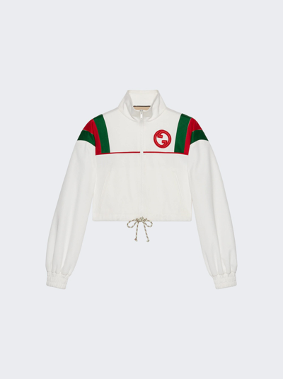 Shop Gucci College Zip Jacket With Web Stripe In White