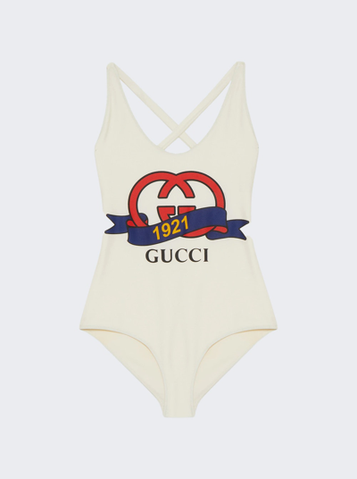 Shop Gucci Sparkling Jersey Swimsuit In Ivory