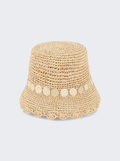 Shop Rabanne Raffia Bucket Hat In Natural And Light Gold