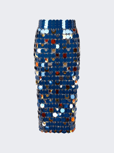 Shop Paco Rabanne Embellished Midi Skirt In Navy And Bright Orange