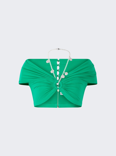 Shop Paco Rabanne Keyhole Gathered Crop Top In Emerald