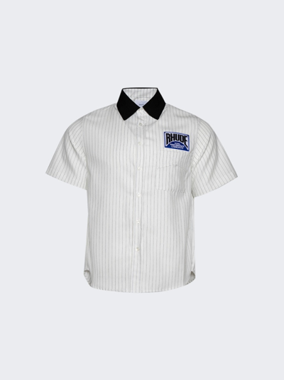 Shop Rhude Twill Stripe Mechanic Shirt In White And Black