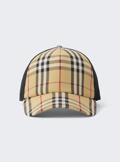 Shop Burberry Check And Mesh Cap In Archive Beige