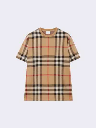 Shop Burberry Check Cotton Jacquard Tee In Archive Beige