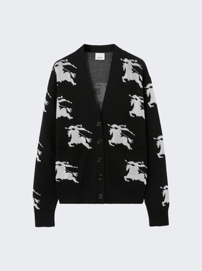 Shop Burberry Equestrian Knit Design Cardigan In Black And White