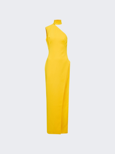 Shop Monot Asymmetrical High Neck Shoulder Dress In Yellow