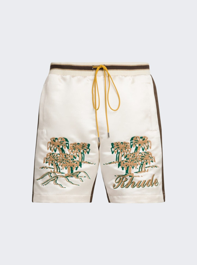 Shop Rhude Satin Souvenier Short In Ivory And Brown
