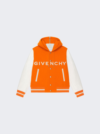 Shop Givenchy Wool And Leather Varsity Jacket In Orange