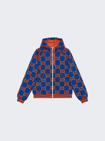 Shop Gucci Gg Cotton Jacquard Zip Jacket In Blue And Orange