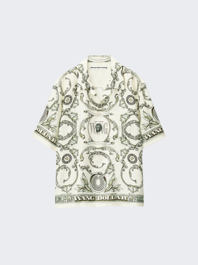 Shop Alexander Wang Silk Money Print Shirt In Ivory And Green