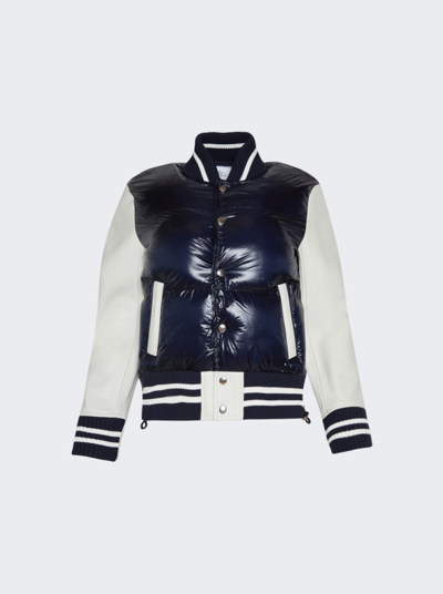 Shop Sacai Padded Blouson Jacket In Navy And Off White