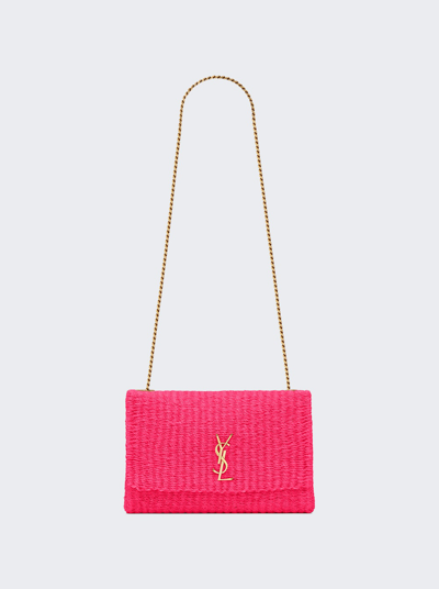 Shop Saint Laurent Kate Medium Supple Chain Bag In Raffia In Pink