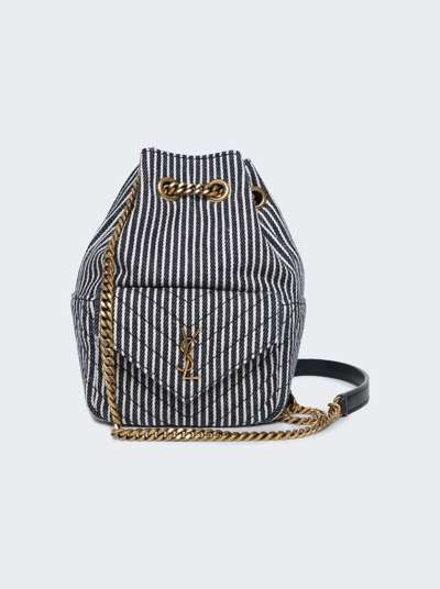 Shop Saint Laurent Joe Mini Bucket Bag In Micro Striped Denim In Deep Marine