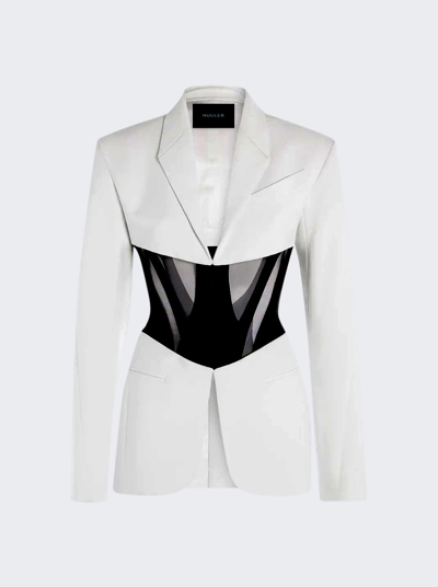 Shop Mugler Iconic Corseted Jacket In Snow And Black