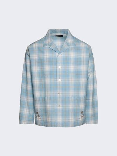 Shop Mastermind Japan Open Collar Plaid Shirt In Blue