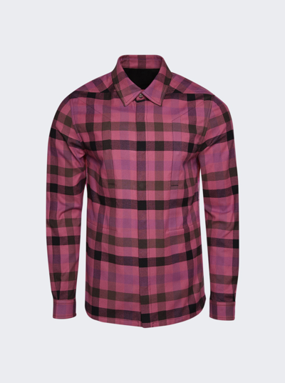Rick Owens Fogpocket Mixed Media Plaid Overshirt In Hot Pink