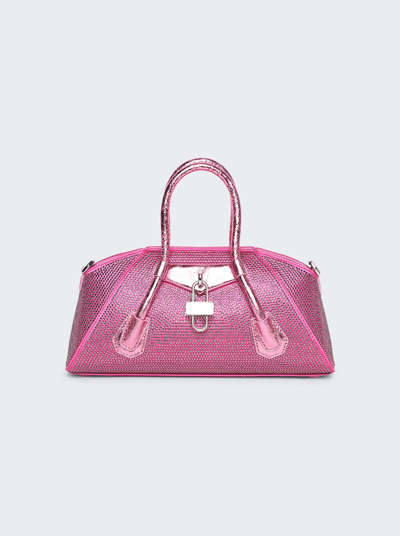 Shop Givenchy Mini Antigona Stretch Bag In Satin And Strass In Neon Pink