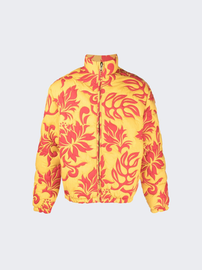 Shop Erl Unisex Printed Quilted Puffer Jacket In Yellow Tropical Flowers