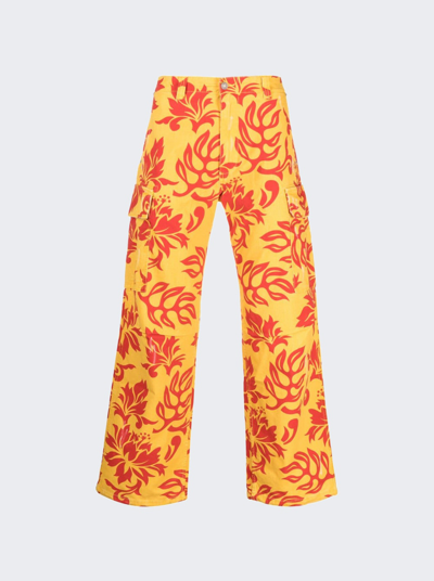 Shop Erl Unisex Printed Cargo Pants In Yellow Tropical Flowers