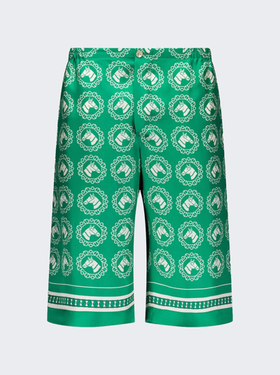 Shop Gucci Silk Bowling Shorts In Green