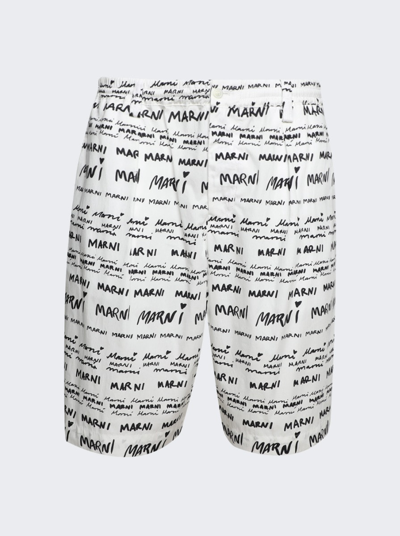 Shop Marni Cotton Poplin Shorts In Lily White