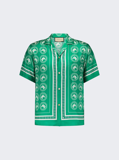 Shop Gucci Silk Twill Aloha Shirt In Green