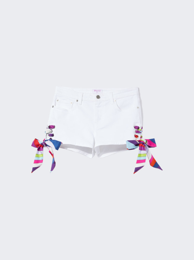 Shop Pucci Side Tie Denim Shorts In White