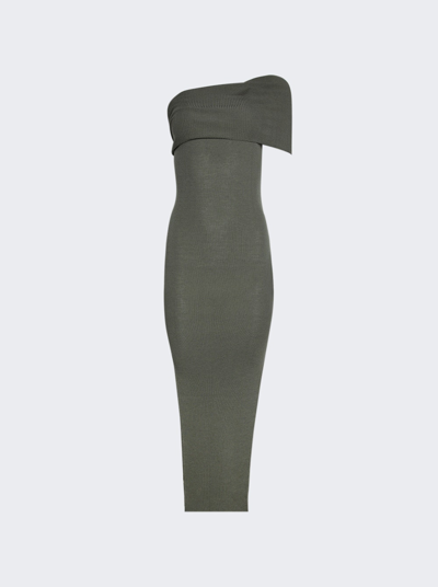 Shop Rick Owens Ribbed One-shoulder Dress In Moss Green