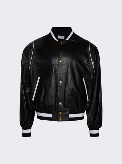 Shop Bally Letterman Leather Jacket In Black