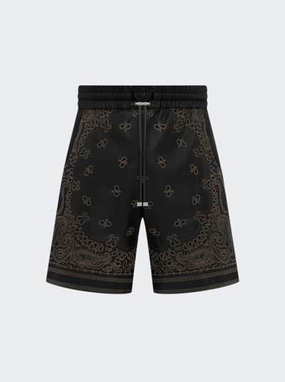 Shop Amiri Leather Bandana Shorts In Black