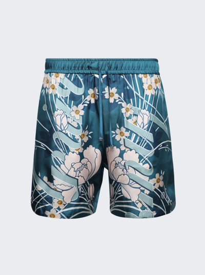 Shop Amiri Floral Drawstring Shorts In Blue