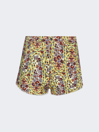 Shop Etro Floral Denim Shorts In Verde