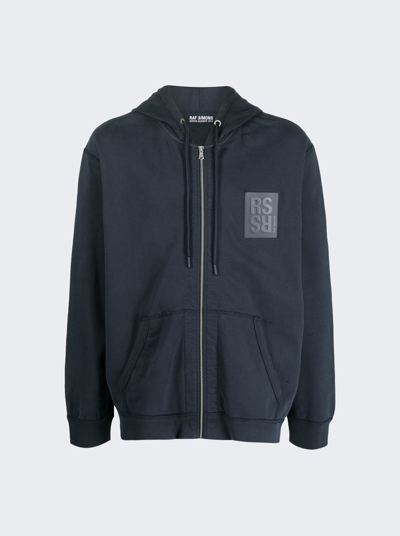 Shop Raf Simons Zip Up Hoodie With Rs Hand Signs In Navy