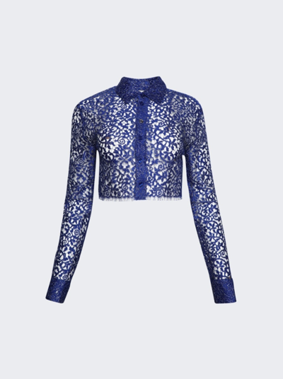 Shop Coperni Lace Cropped Shirt In Royal Blue