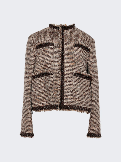 Shop Sacai Tweed Padded Jacket In Brown